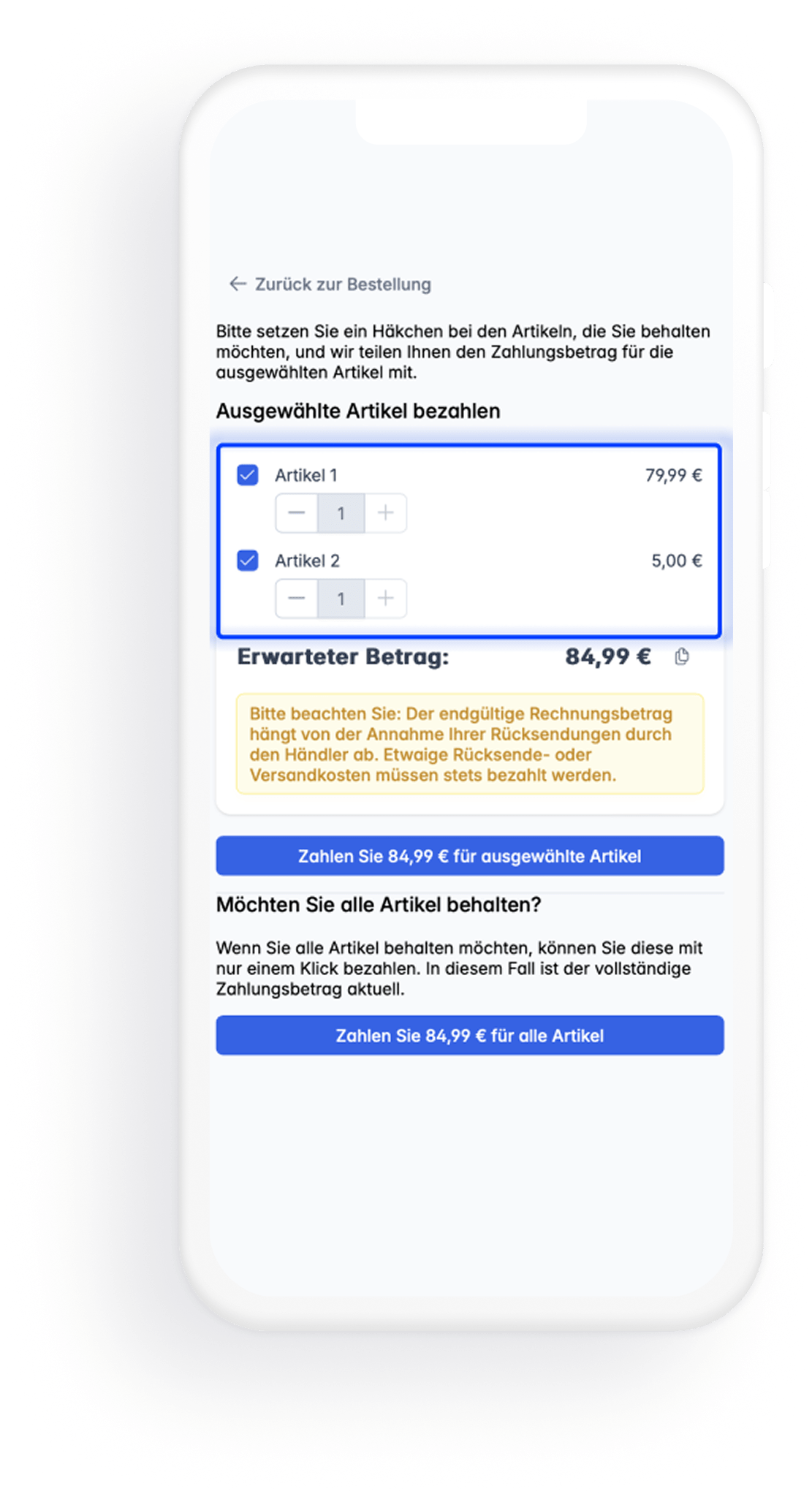Einfache Zahlung über den Payment Calculator im Buyer Portal